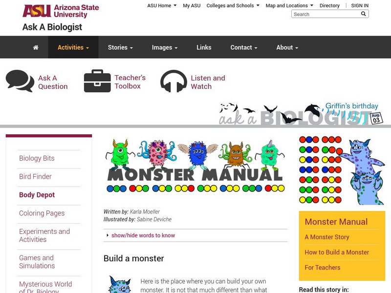 Asu School of Life Sciences: Monster Manual Unit Plan Asu School of Life Sciences: Monster Manual Unit Plan
