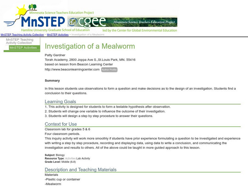 Serc: Investigation of a Mealworm Activity Serc: Investigation of a Mealworm Activity