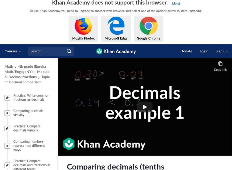 Khan Academy: Comparing Decimals 1 Instructional Video Khan Academy: Comparing Decimals 1 Instructional Video