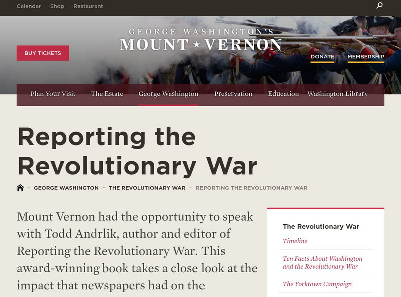 Mount Vernon Ladies' Association: Reporting the Revolutionary War Website Mount Vernon Ladies' Association: Reporting the Revolutionary War Website