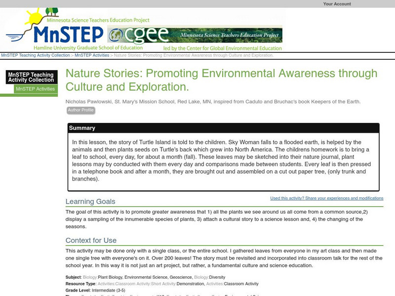 Serc: Promoting Environmental Awareness Through Culture and Exploration Lesson Plan Serc: Promoting Environmental Awareness Through Culture and Exploration Lesson Plan