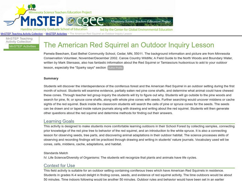 Serc: Mn Step: The American Red Squirrel an Outdoor Inquiry Lesson Lesson Plan Serc: Mn Step: The American Red Squirrel an Outdoor Inquiry Lesson Lesson Plan