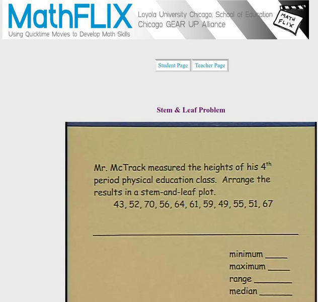 Math Flix: Graphs: Stem and Leaf Problem Instructional Video
