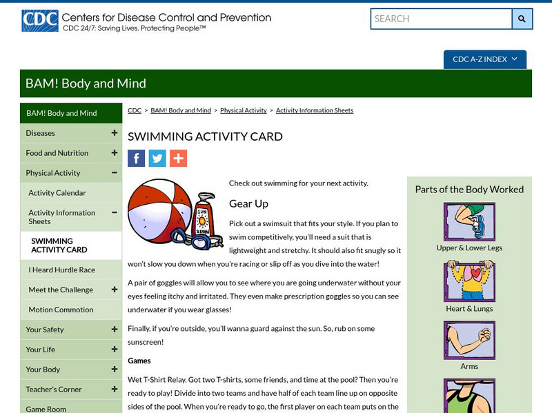 Centers for Disease Control: Bam! Body and Mind: Swimming Website Centers for Disease Control: Bam! Body and Mind: Swimming Website