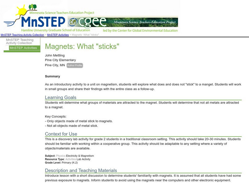 Serc: Magnets: What "Sticks" Lesson Plan Serc: Magnets: What "Sticks" Lesson Plan