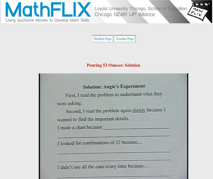 Math Flix: Extended Response: Pouring 52 Ounces: Solution Instructional Video