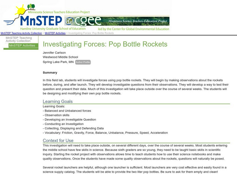 Serc: Investigating Forces: Pop Bottle Rockets Lesson Plan Serc: Investigating Forces: Pop Bottle Rockets Lesson Plan