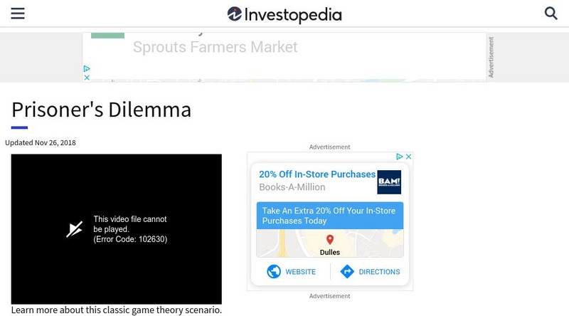 Investopedia: Prisoner's Dilemma Instructional Video Investopedia: Prisoner's Dilemma Instructional Video