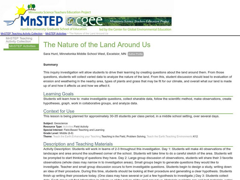 Serc: The Nature of the Land Around Us Lesson Plan Serc: The Nature of the Land Around Us Lesson Plan