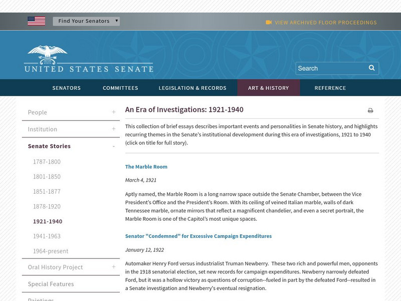 Historical Minutes: An Era of Investigations: 1921 1940 Website Historical Minutes: An Era of Investigations: 1921 1940 Website