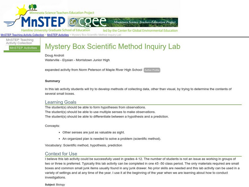 Serc: Mystery Box Scientific Method Inquiry Lab Lesson Plan Serc: Mystery Box Scientific Method Inquiry Lab Lesson Plan