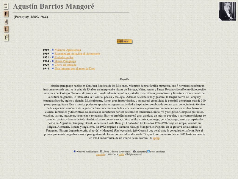 E Pd Lp: Agustin Barrios Mangore Handout E Pd Lp: Agustin Barrios Mangore Handout