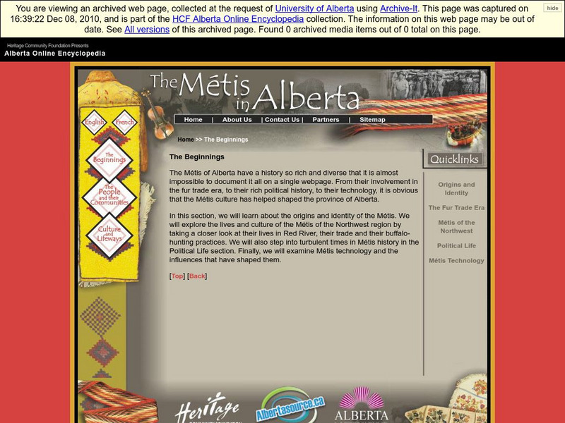 Alberta Online Encyclopedia: The Metis in Alberta: The Beginnings Handout Alberta Online Encyclopedia: The Metis in Alberta: The Beginnings Handout