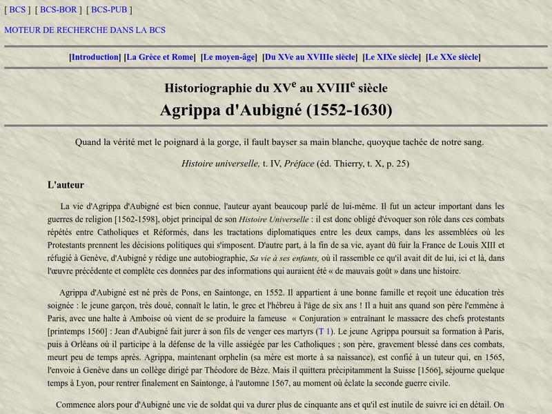 Historiographie X Ve Xvii Ie Siecle: Agrippa D'aubigne Website Historiographie X Ve Xvii Ie Siecle: Agrippa D'aubigne Website