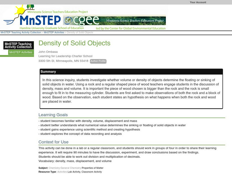 Serc: Density of Solid Objects Lesson Plan