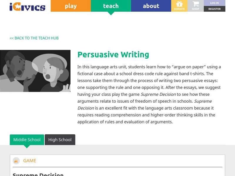 I Civics: Persuasive Writing Unit Plan I Civics: Persuasive Writing Unit Plan
