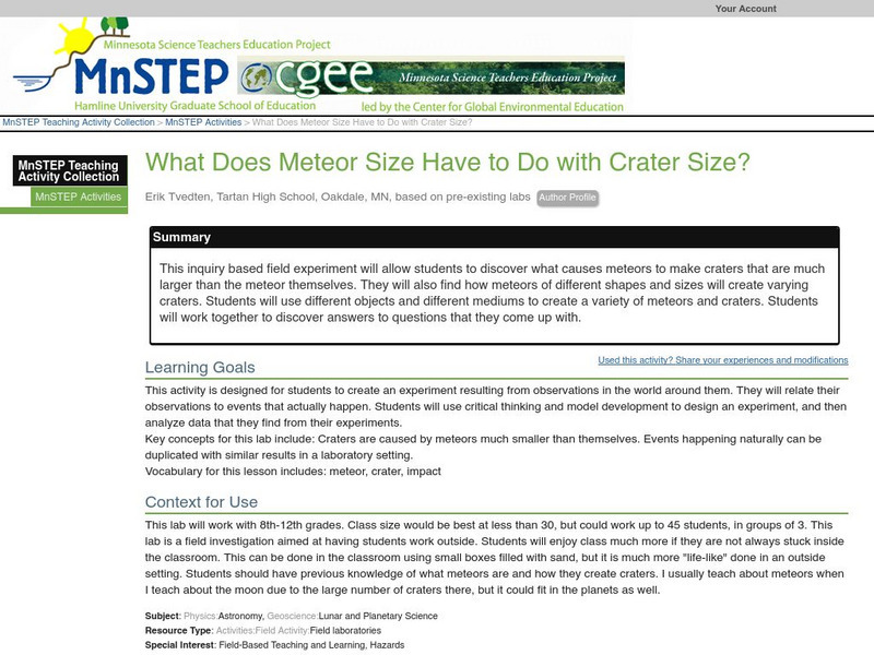 Serc: Mn Step: What Does Meteor Size Have to Do With Crater Size? Lesson Plan