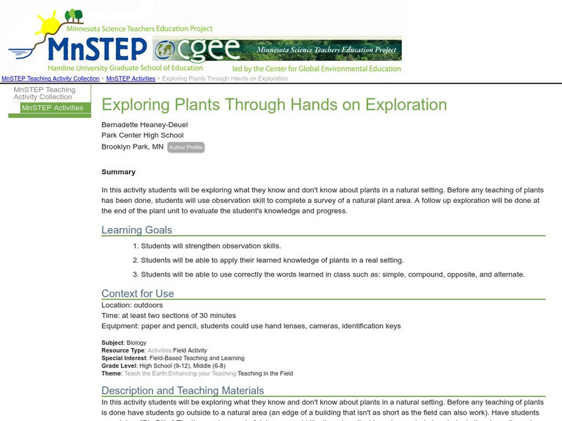Serc: Exploring Plants Through Hands on Exploration Lesson Plan Serc: Exploring Plants Through Hands on Exploration Lesson Plan