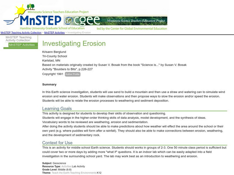 Serc: Investigating Erosion Lesson Plan Serc: Investigating Erosion Lesson Plan