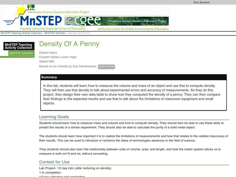 Serc: Density of a Penny Lesson Plan Serc: Density of a Penny Lesson Plan