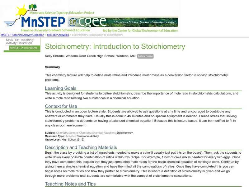 Serc: Mn Step: Stoichiometry: Introduction to Stoichiometry Lesson Plan Serc: Mn Step: Stoichiometry: Introduction to Stoichiometry Lesson Plan