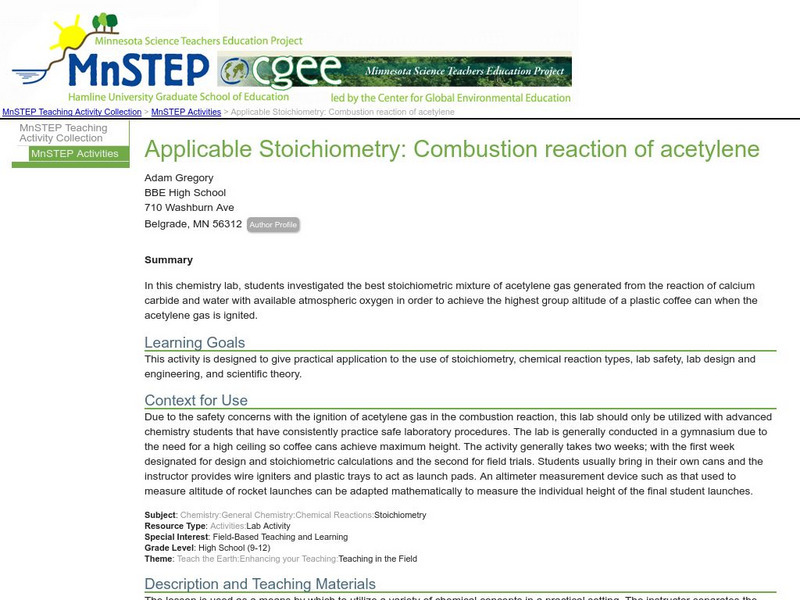 Serc: Applicable Stoichiometry: Combustion Reaction of Acetylene Activity Serc: Applicable Stoichiometry: Combustion Reaction of Acetylene Activity
