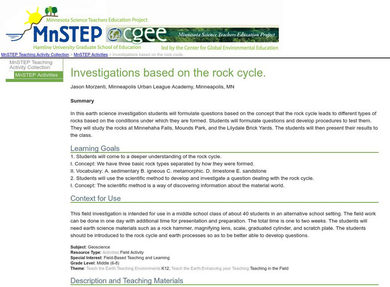 Serc: Investigations Based on the Rock Cycle Activity Serc: Investigations Based on the Rock Cycle Activity