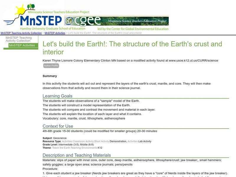 Serc: Let's Build the Earth!: The Structure of the Earth's Crust and Interior Lesson Plan Serc: Let's Build the Earth!: The Structure of the Earth's Crust and Interior Lesson Plan