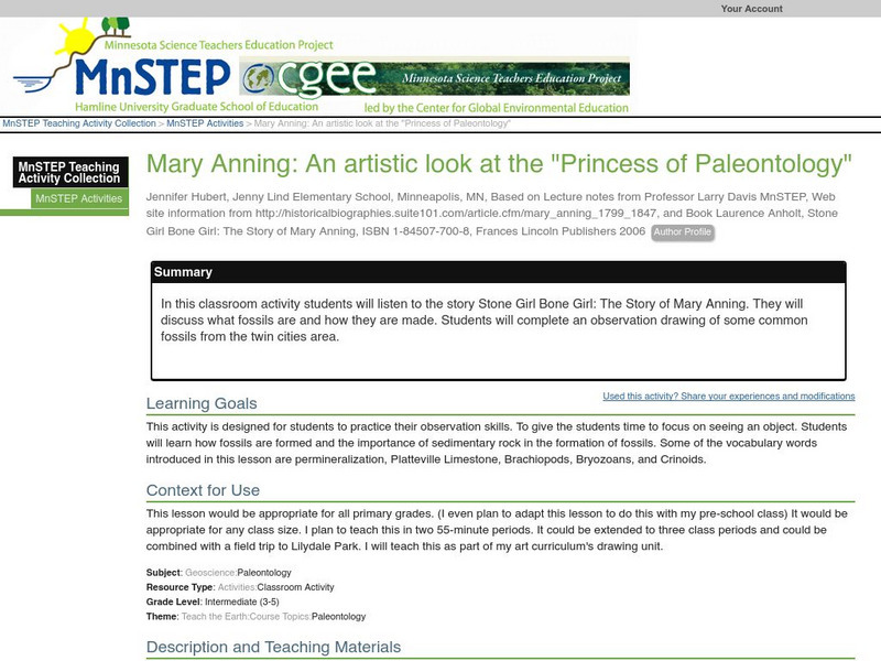 Serc: Anning: An Artistic Look at the "Princess of Paleontology" Lesson Plan Serc: Anning: An Artistic Look at the "Princess of Paleontology" Lesson Plan