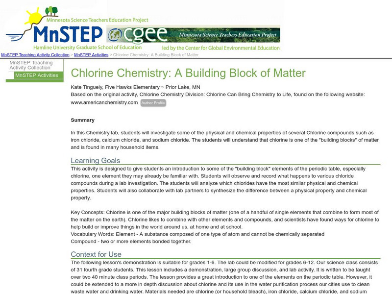 Serc: Chlorine Chemistry: A Building Block of Matter Lesson Plan Serc: Chlorine Chemistry: A Building Block of Matter Lesson Plan