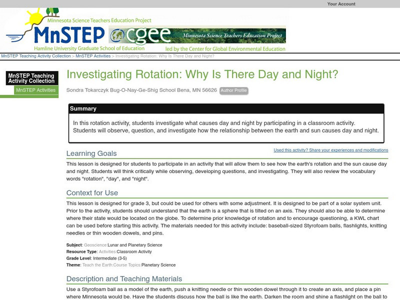 Serc: Investigating Rotation: Why Is There Day and Night? Lesson Plan Serc: Investigating Rotation: Why Is There Day and Night? Lesson Plan