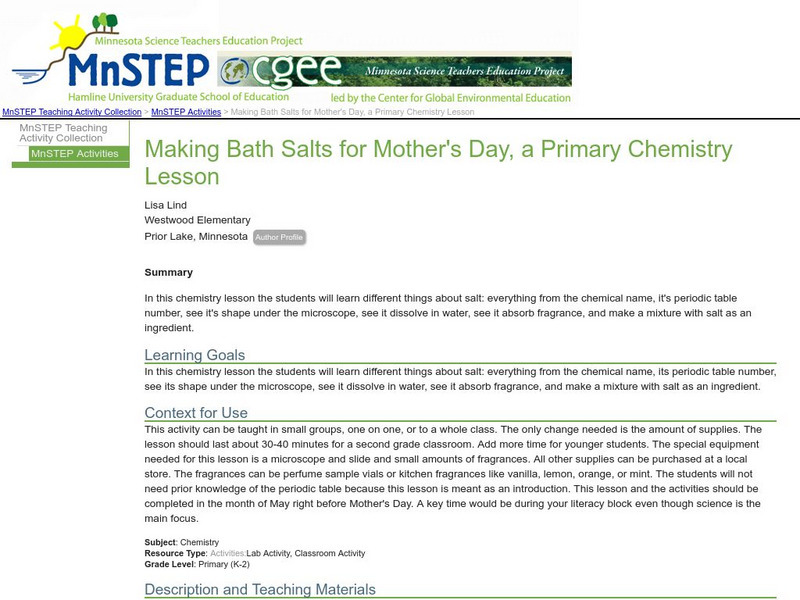 Serc: Making Bath Salts for Mother's Day, a Primary Chemistry Lesson Lesson Plan Serc: Making Bath Salts for Mother's Day, a Primary Chemistry Lesson Lesson Plan