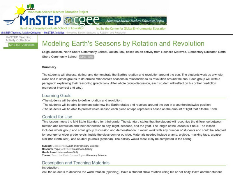 Serc: Modeling Earth's Seasons by Rotation and Revolution Lesson Plan Serc: Modeling Earth's Seasons by Rotation and Revolution Lesson Plan