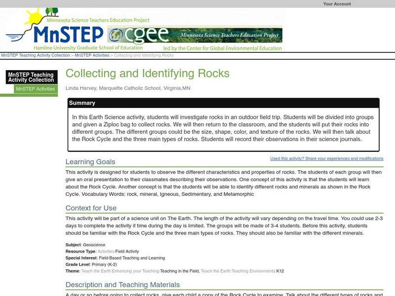 Serc: Collecting and Identifying Rocks Lesson Plan Serc: Collecting and Identifying Rocks Lesson Plan