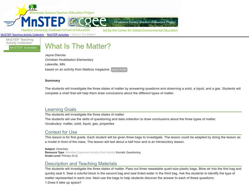 Serc: Mn Step: What Is the Matter? Lesson Plan Serc: Mn Step: What Is the Matter? Lesson Plan