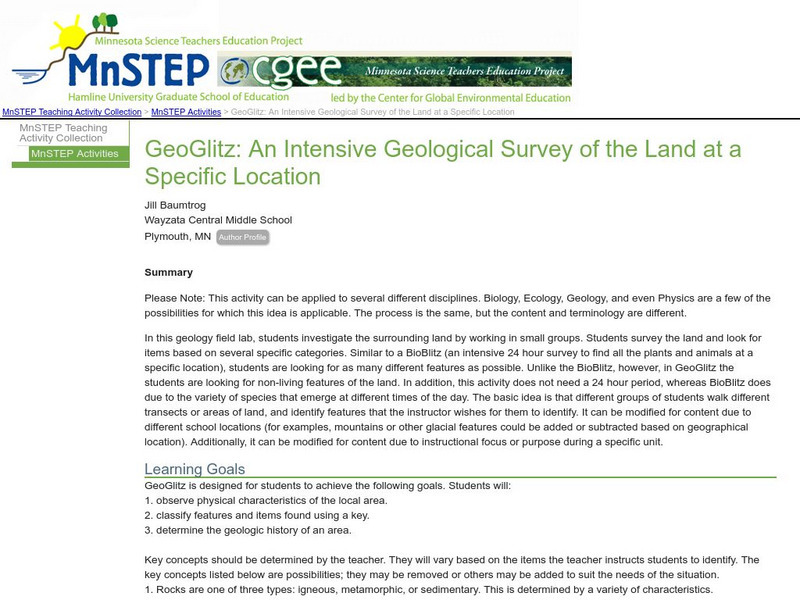 Serc: Geo Glitz: Intensive Geological Survey of the Land at a Specific Location Lesson Plan Serc: Geo Glitz: Intensive Geological Survey of the Land at a Specific Location Lesson Plan
