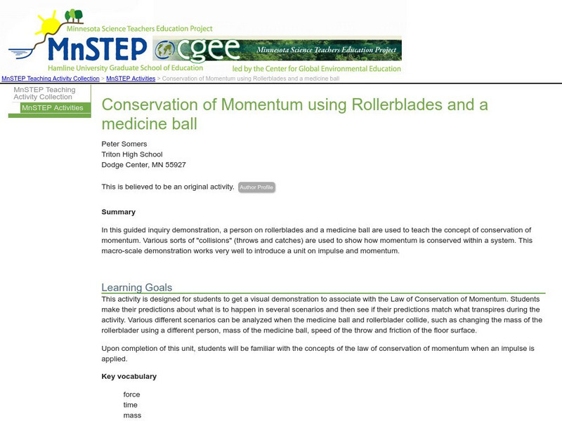 Serc: Conservation of Momentum Using Rollerblades and a Medicine Ball Lesson Plan Serc: Conservation of Momentum Using Rollerblades and a Medicine Ball Lesson Plan