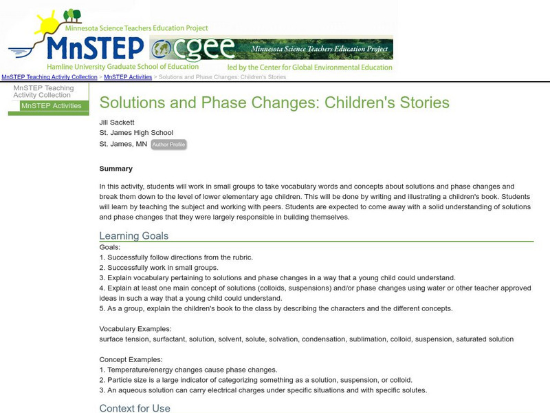 Serc: Mn Step: Solutions and Phase Changes: Children's Stories Lesson Plan