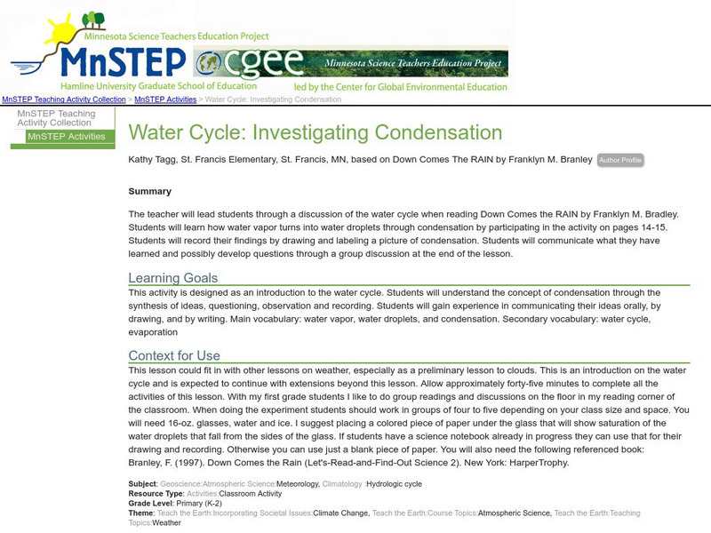 Serc: Mn Step: Water Cycle: Investigating Condensation Lesson Plan Serc: Mn Step: Water Cycle: Investigating Condensation Lesson Plan
