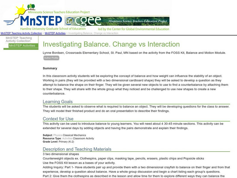 Serc: Investigating Balance: Change vs Interaction Lesson Plan