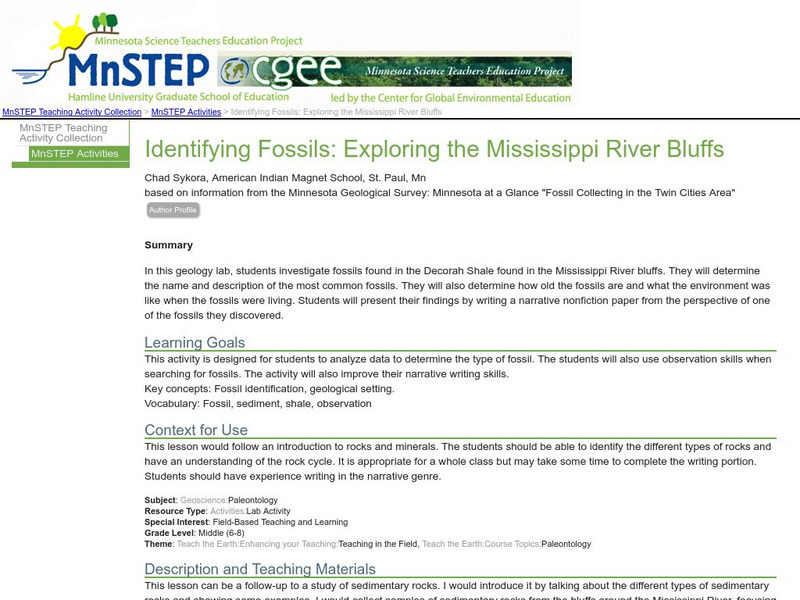 Serc: Identifying Fossils: Exploring the Mississippi River Bluffs Lesson Plan