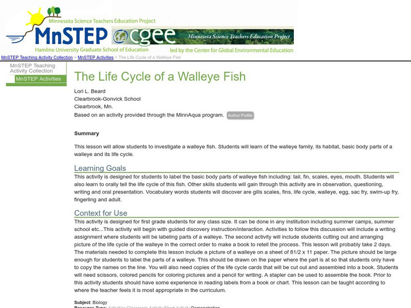 Serc: Mn Step: The Life Cycle of a Walleye Fish Lesson Plan Serc: Mn Step: The Life Cycle of a Walleye Fish Lesson Plan
