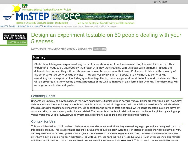 Serc: Design an Experiment Testable on 50 People Dealing With Your 5 Senses Lesson Plan