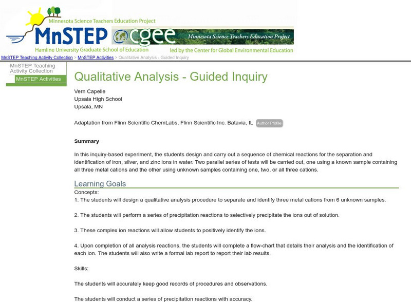 Serc: Qualitative Analysis: Guided Inquiry Lesson Plan Serc: Qualitative Analysis: Guided Inquiry Lesson Plan