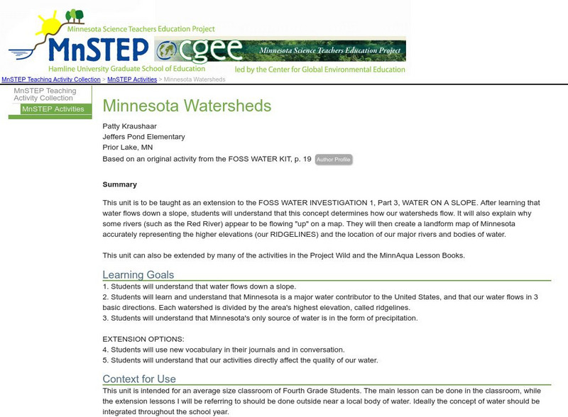 Serc: Minnesota Watersheds Lesson Plan Serc: Minnesota Watersheds Lesson Plan