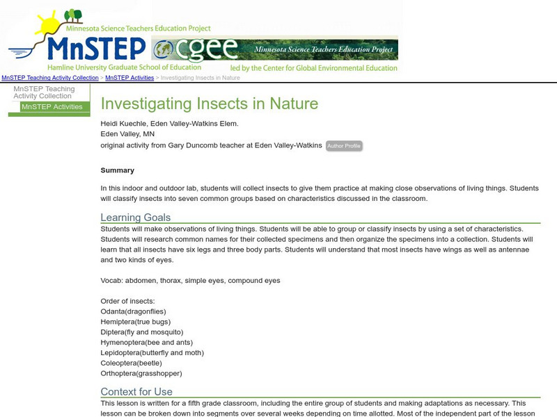 Serc: Investigating Insects in Nature Lesson Plan Serc: Investigating Insects in Nature Lesson Plan