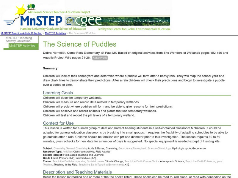 Serc: The Science of Puddles Lesson Plan Serc: The Science of Puddles Lesson Plan