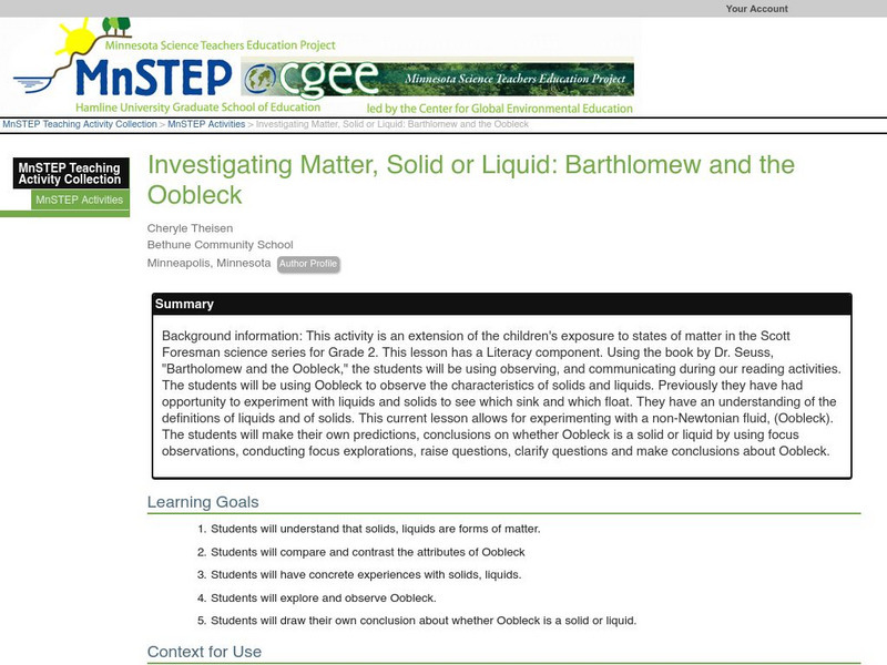 Serc: Investigating Matter, Solid or Liquid: Barthlomew and the Oobleck Lesson Plan Serc: Investigating Matter, Solid or Liquid: Barthlomew and the Oobleck Lesson Plan