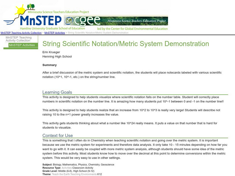 Serc: Mn Step: String Scientific Notation/metric System Demonstration Lesson Plan Serc: Mn Step: String Scientific Notation/metric System Demonstration Lesson Plan