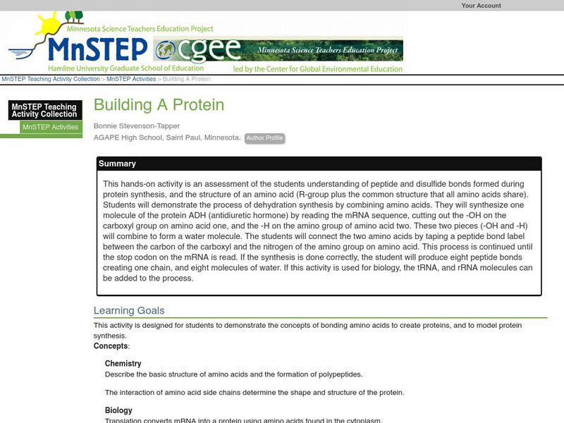 Serc: Building a Protein Lesson Plan Serc: Building a Protein Lesson Plan